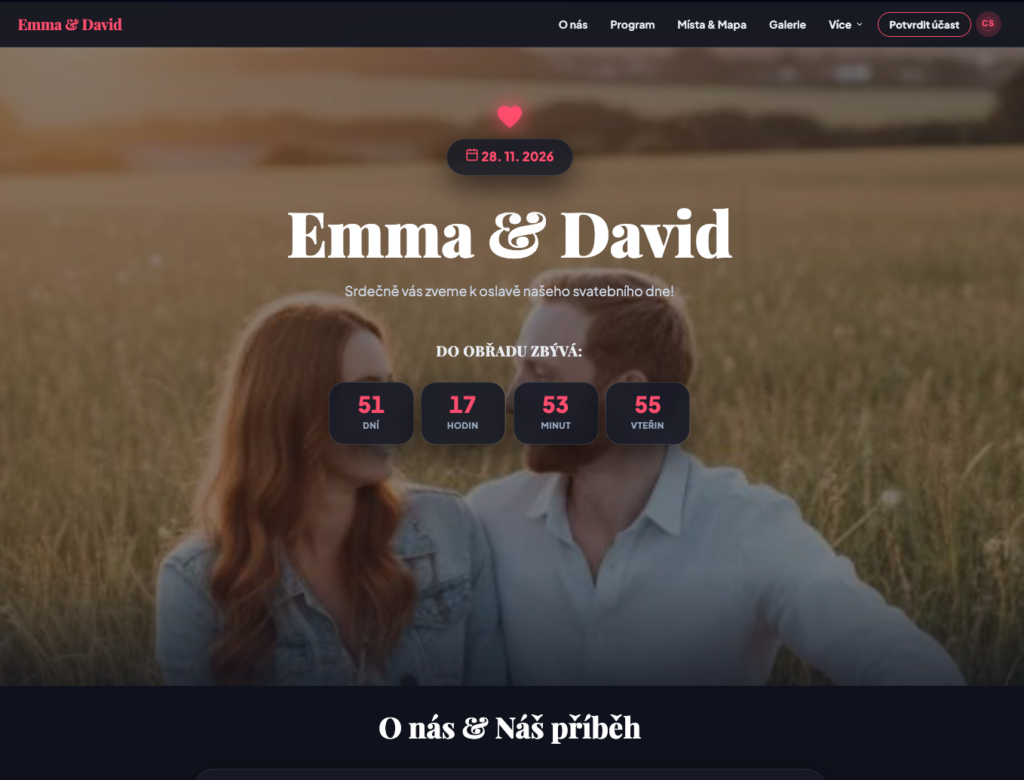 Ukázka svatebního webu weddApp